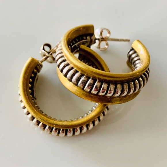 ❤️ Two Tone Sterling Silver 925 Twisted Cable Earrings